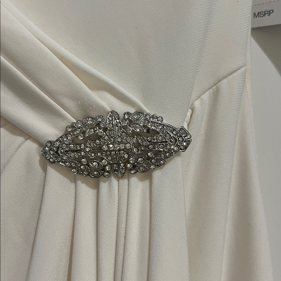 Chaps ivory white maxi dress draped detailing jeweled embellishment size 4 NWT - Picture 5 of 6